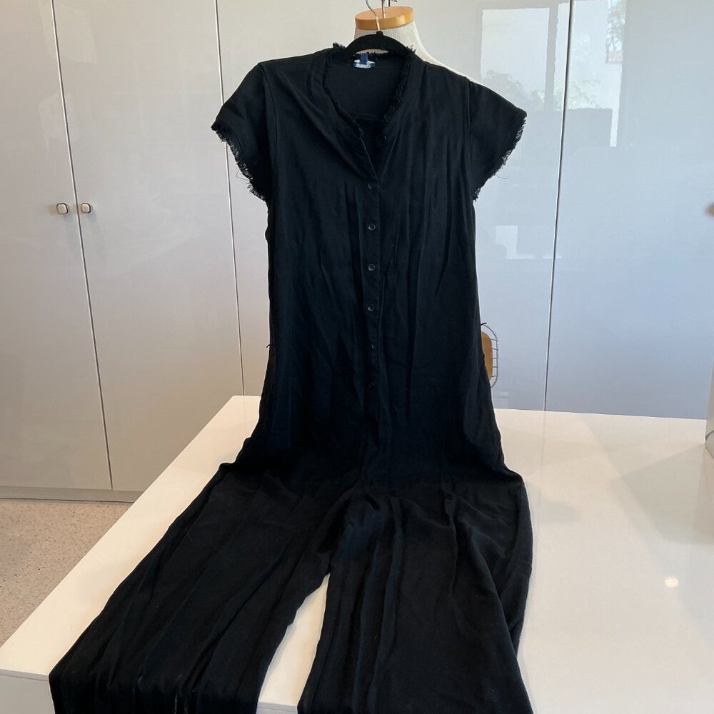 Splendid, Black Raw Edge Sleeve and Collar, Button Down JumpSuit